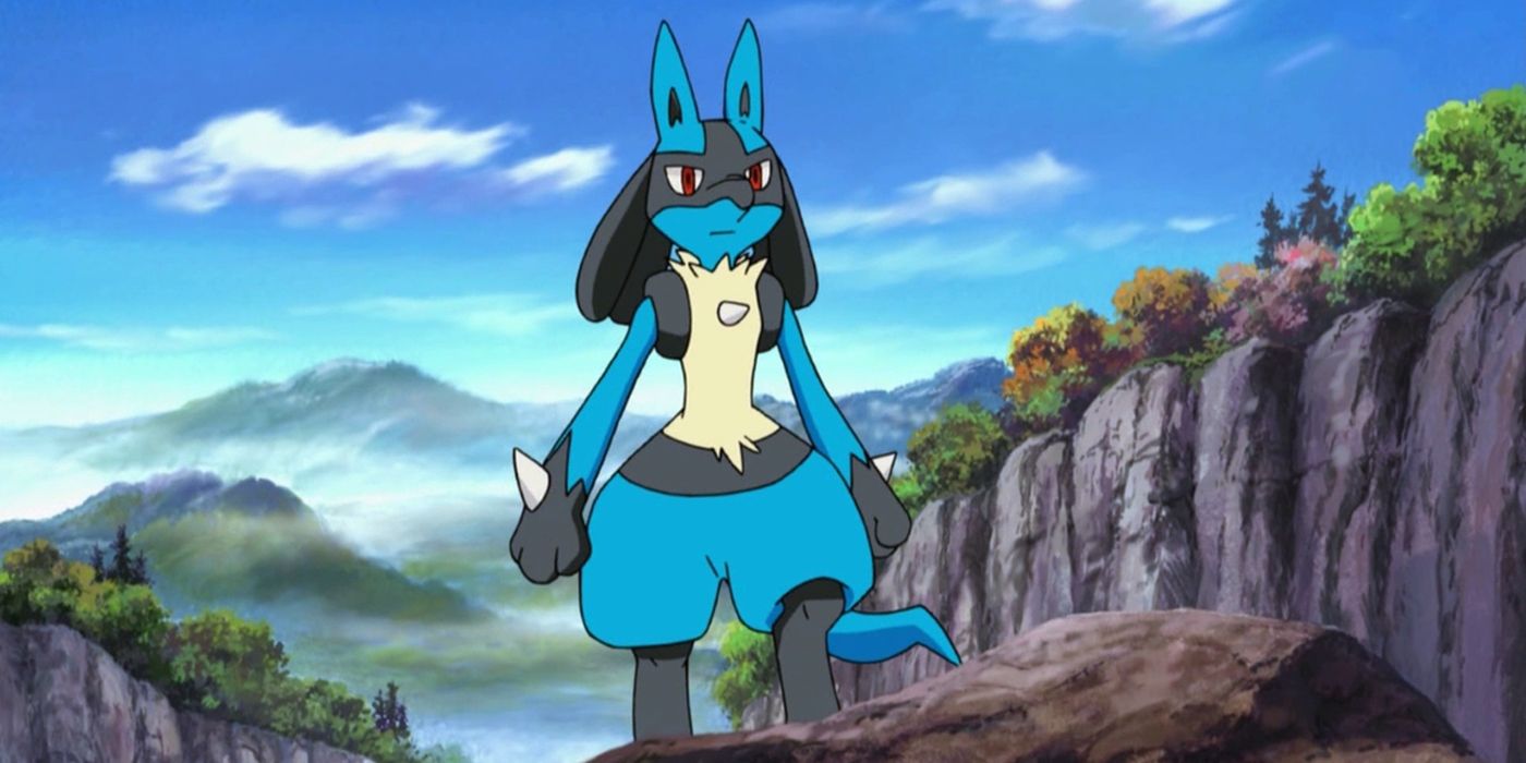 A Lucario standing in the Pokemon anime.