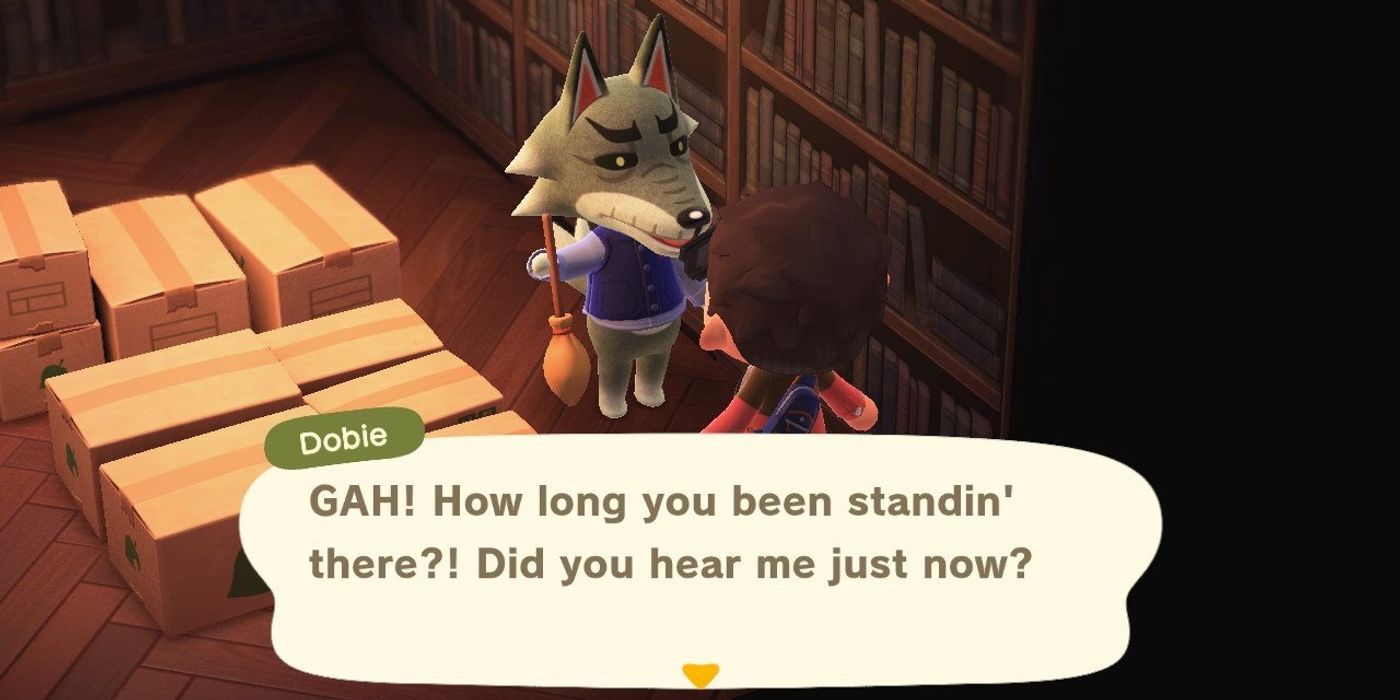 Dobie talking to the player in Animal Crossing New Horizons.