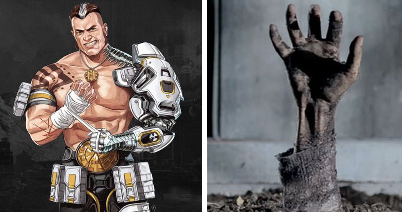 An image of Forge next to an image of a zombie hand rising from a grave.