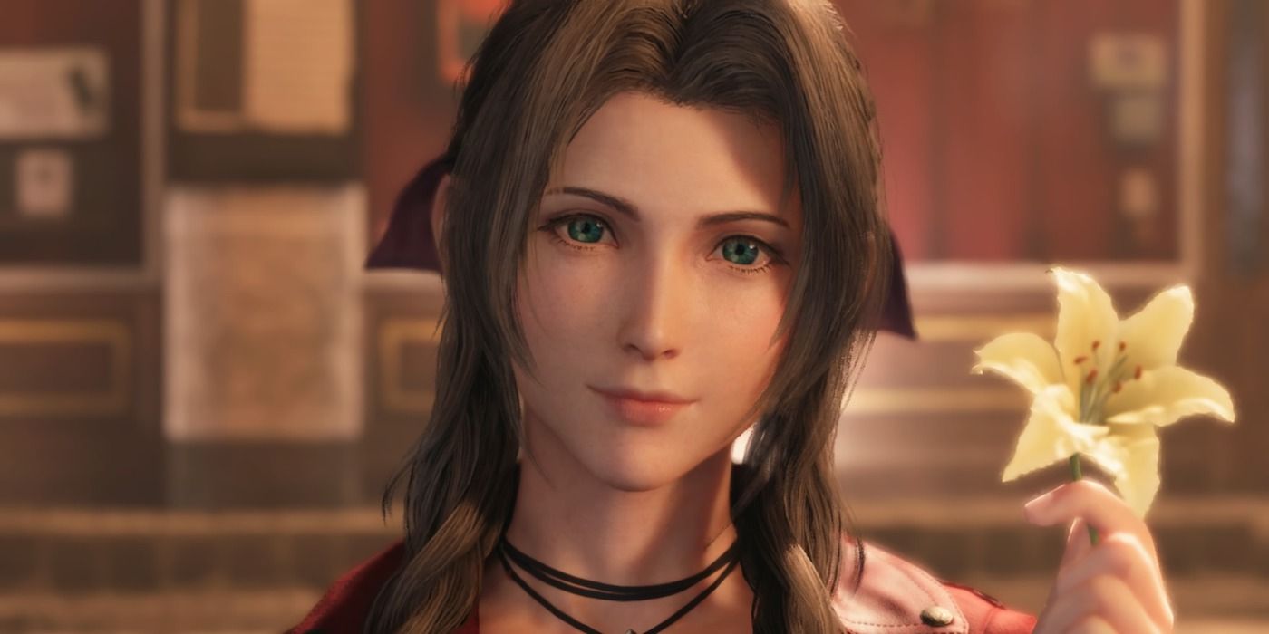Final Fantasy VII remake Aerith with her flower meeting cloud for the first time