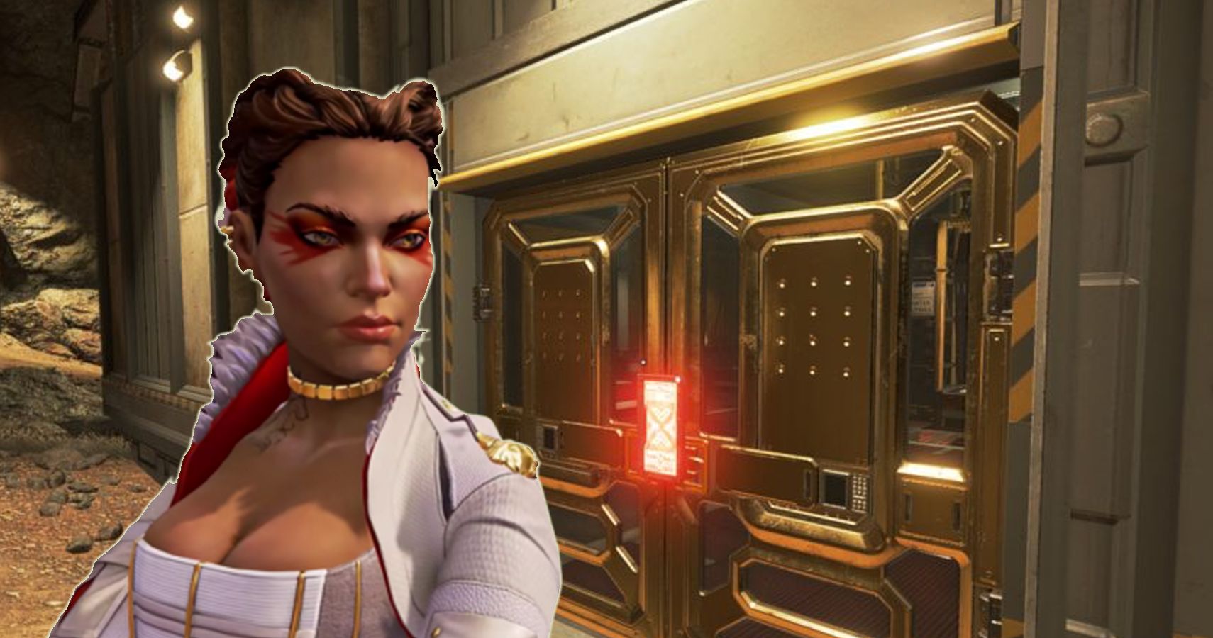 Loba stands outside of a loot vault in Apex Legends.