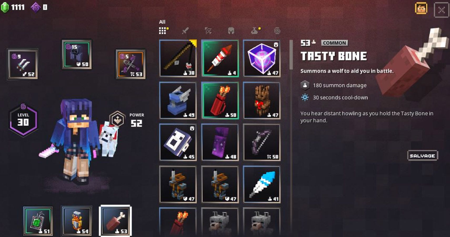 Tasty Bone equipped.