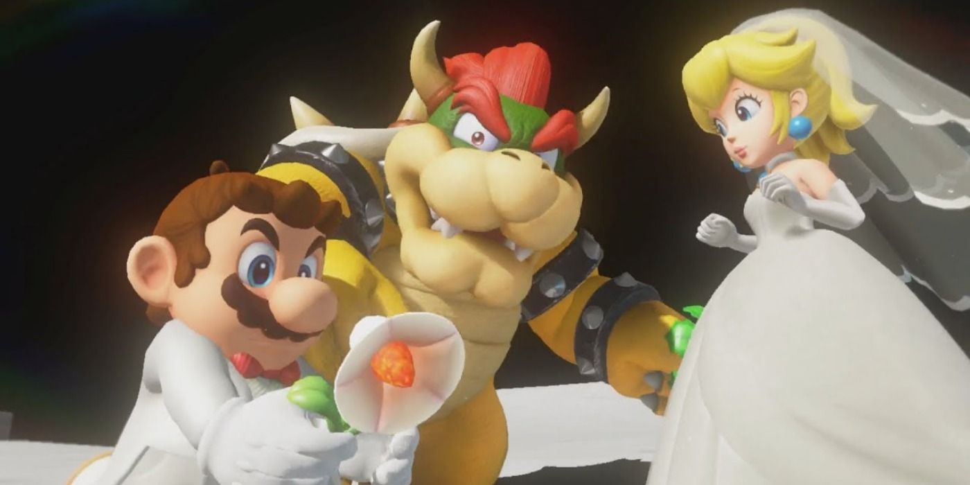 Peach rejects Mario and Bowser in Super Mario Odyssey