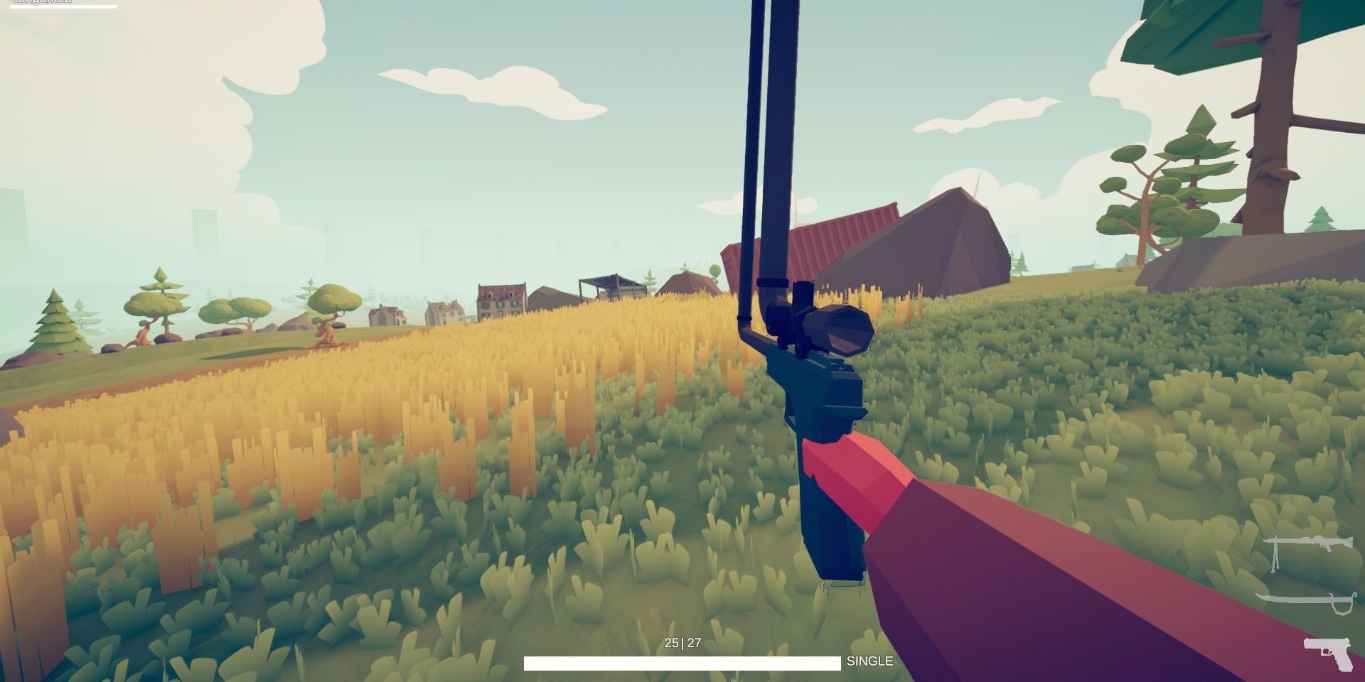 A player aiming a hunting pistol in Totally Accurate Battlegounds
