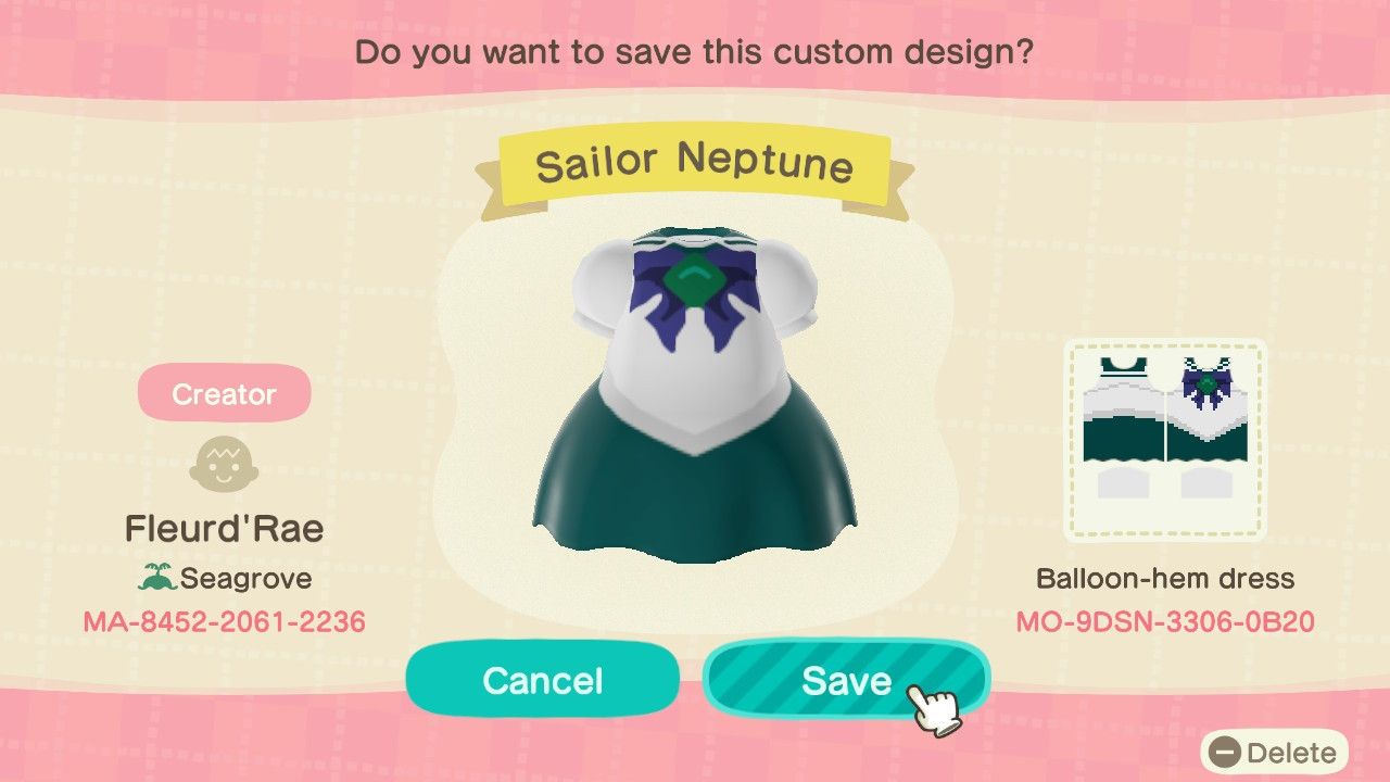 Sailor Neptune's uniform from Sailor Moon.