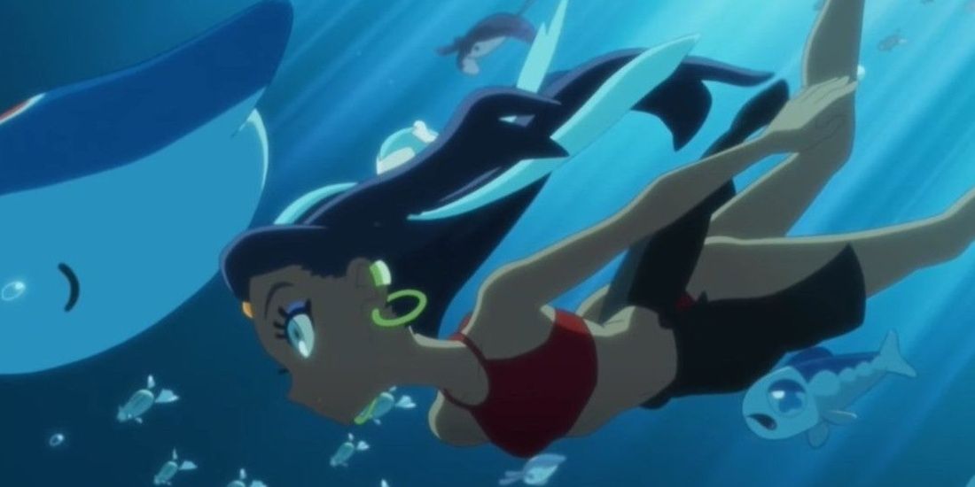 Nessa swimming with mantyke, mantine, remoraid, and wishiwashi
