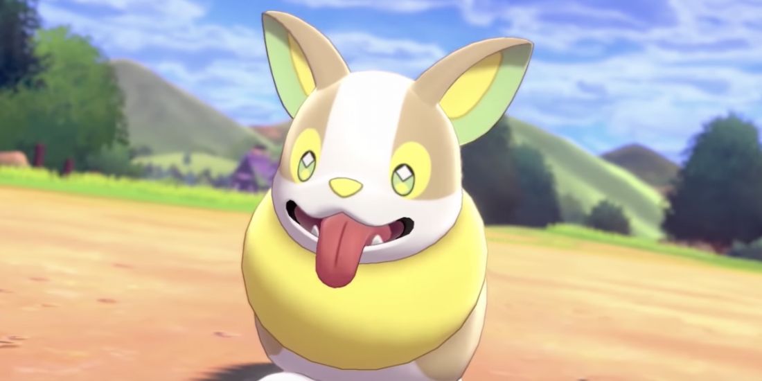 A Yamper in Pokemon Sword and Shield, tongue lolling out.