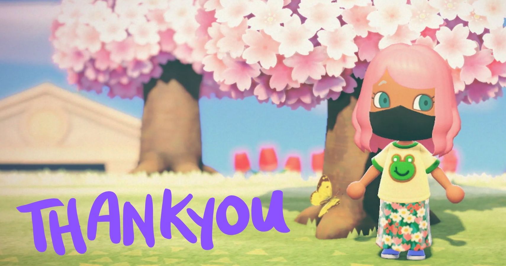 A character from Animal Crossing wearing a mask with a