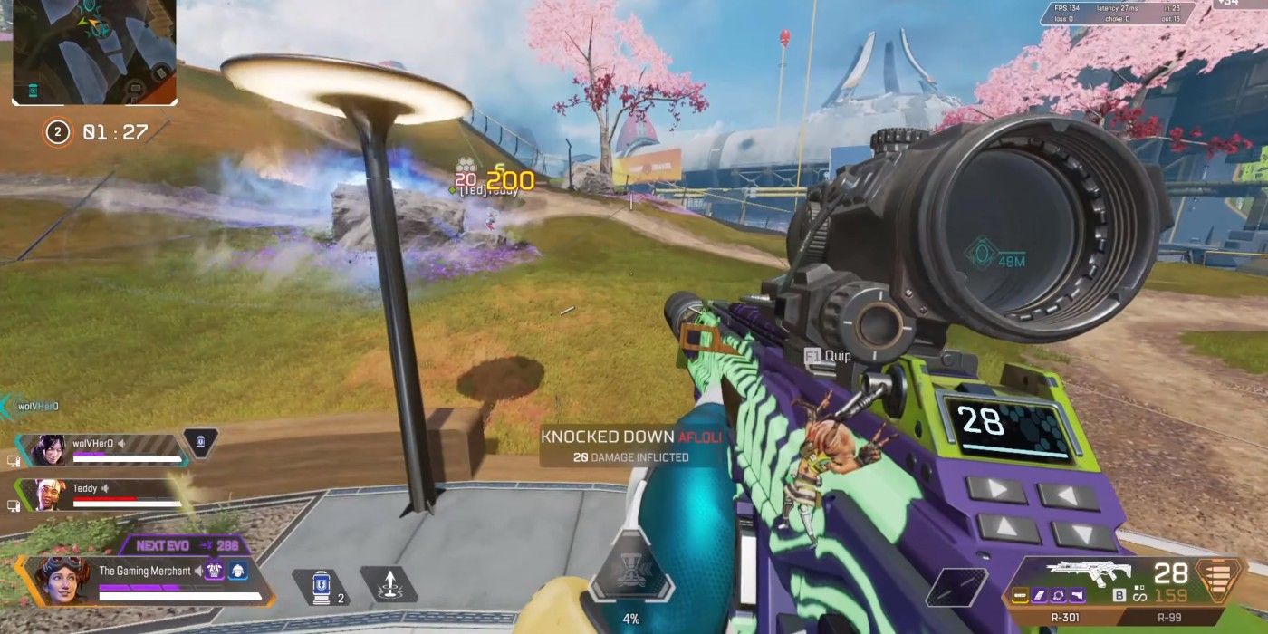 Approaching knocked down enemy with R-301 scope in Apex Legends