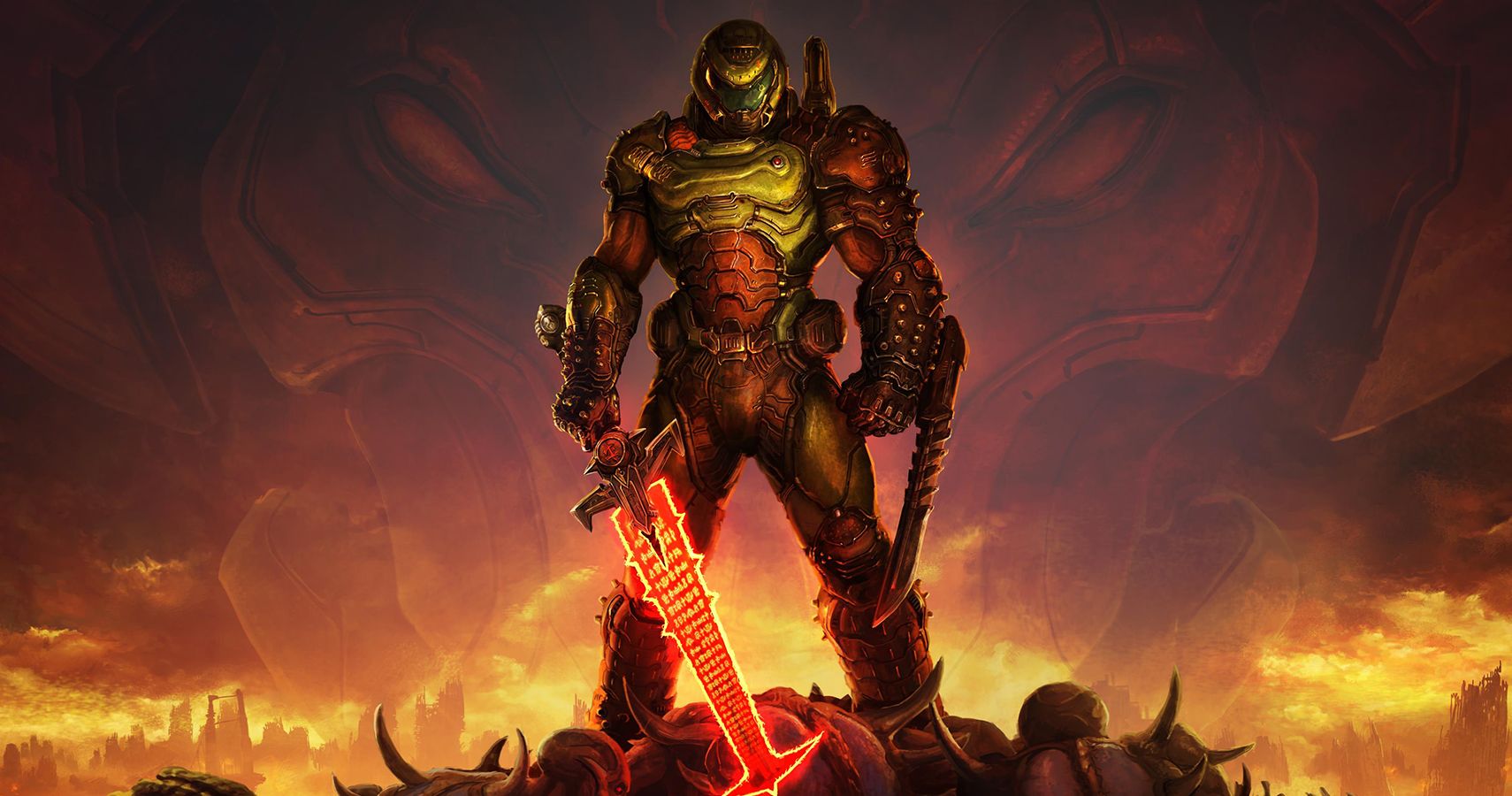 Doom eternal Doom slayer standing on wreckage