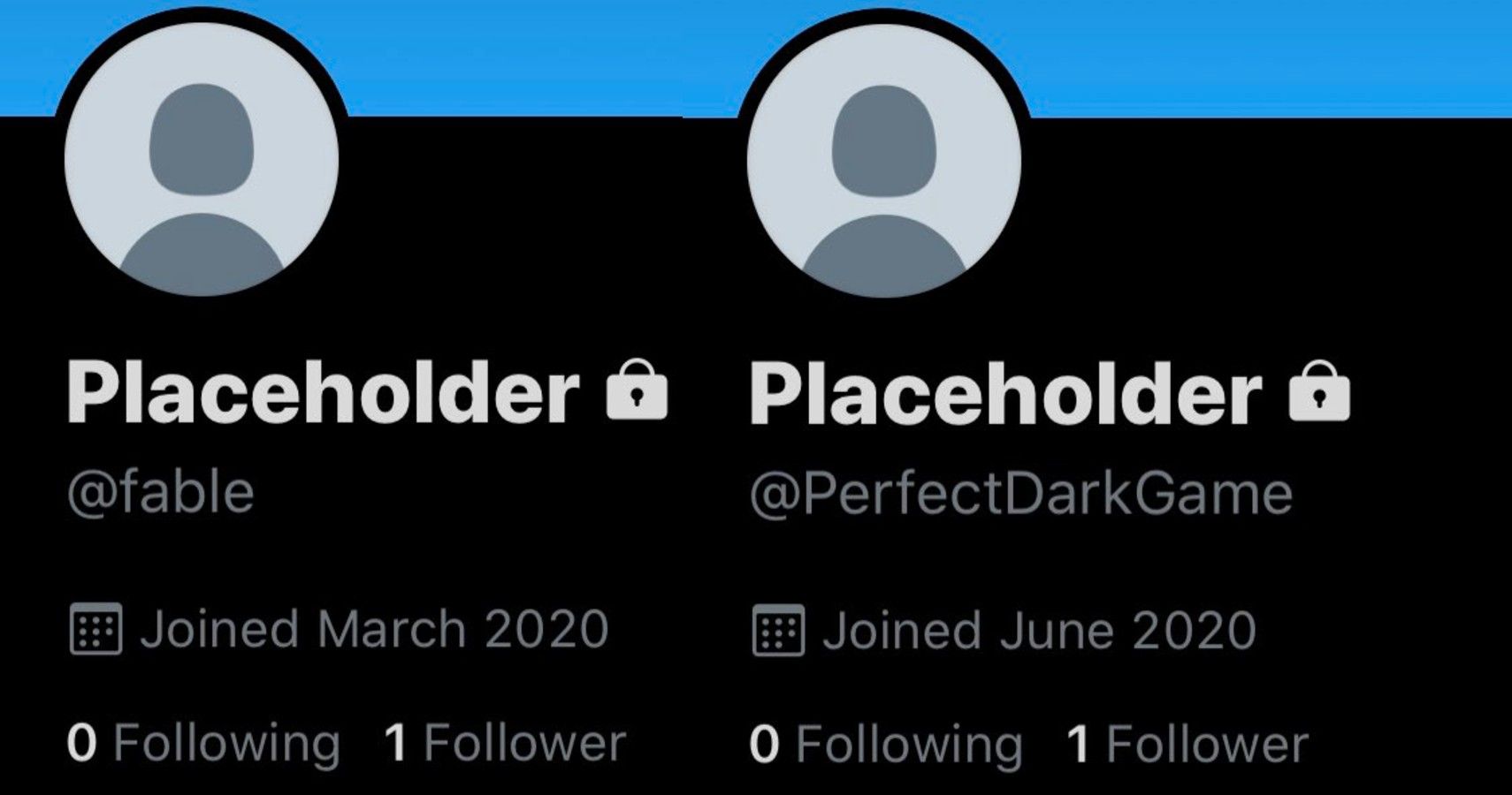 A screen shot of Twitter accounts for Fable and Perfect Dark