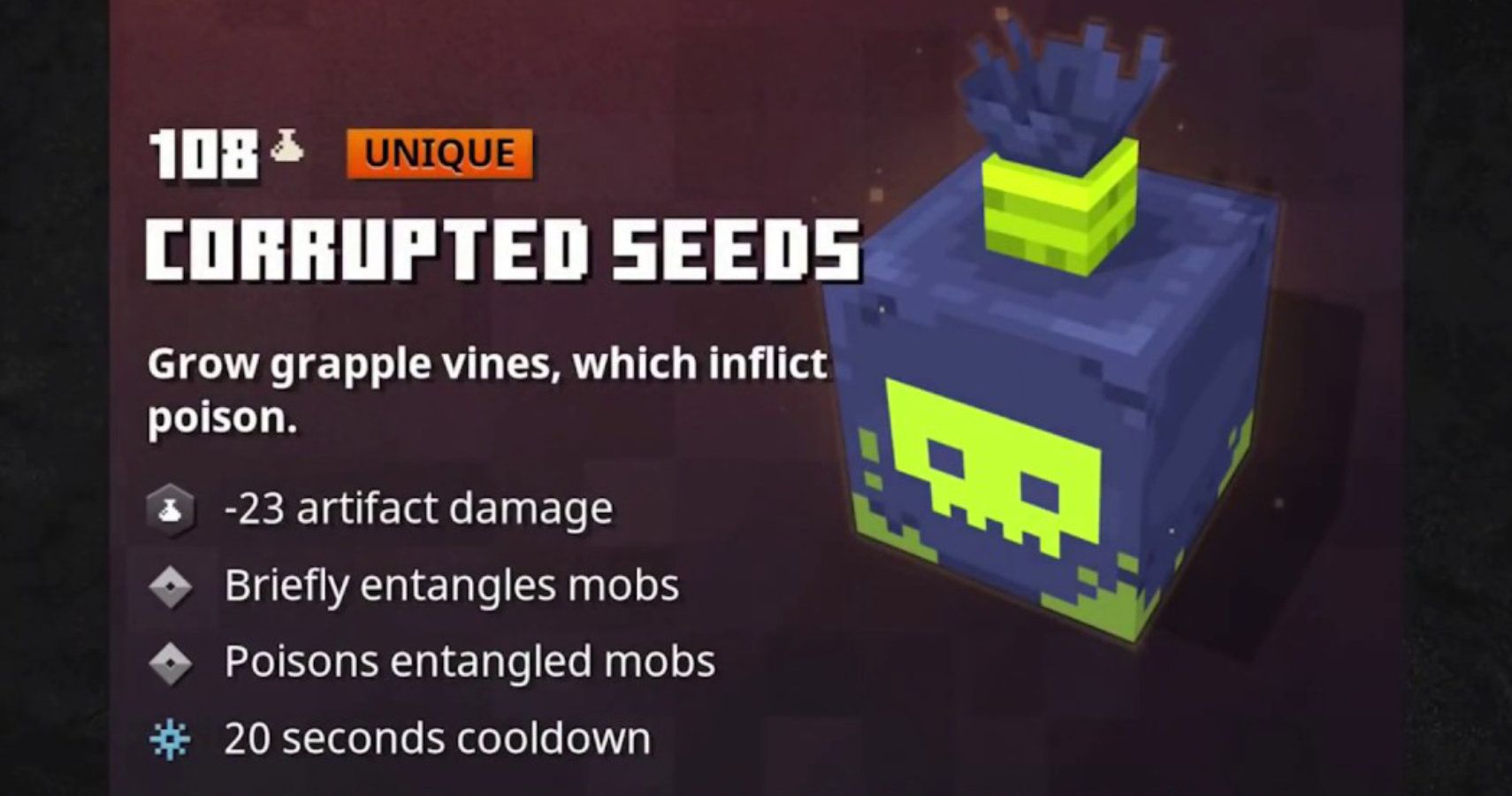 corrupted seeds stats close up.