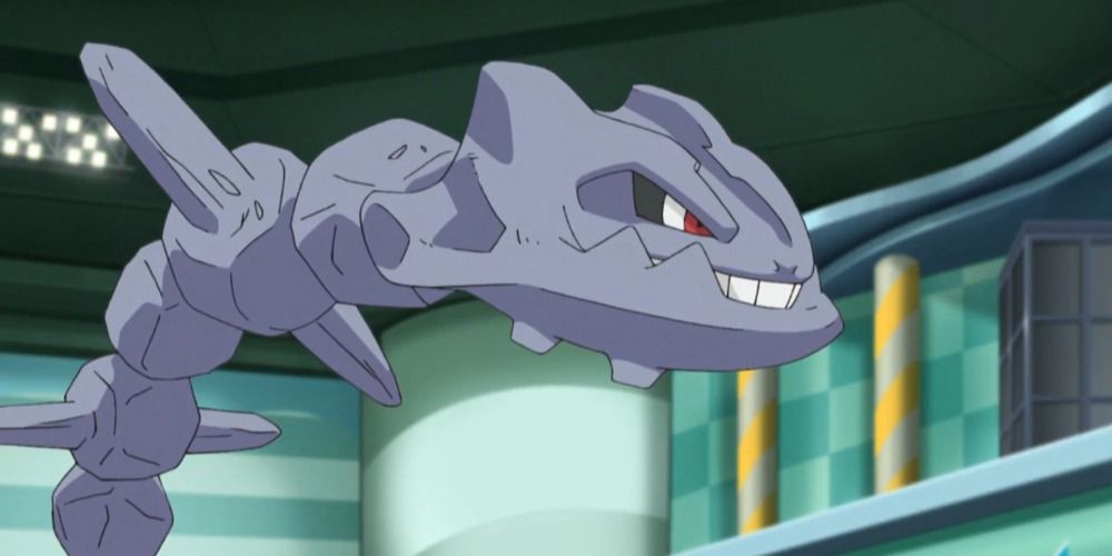 An aggrivated steelix in the Pokemon anime