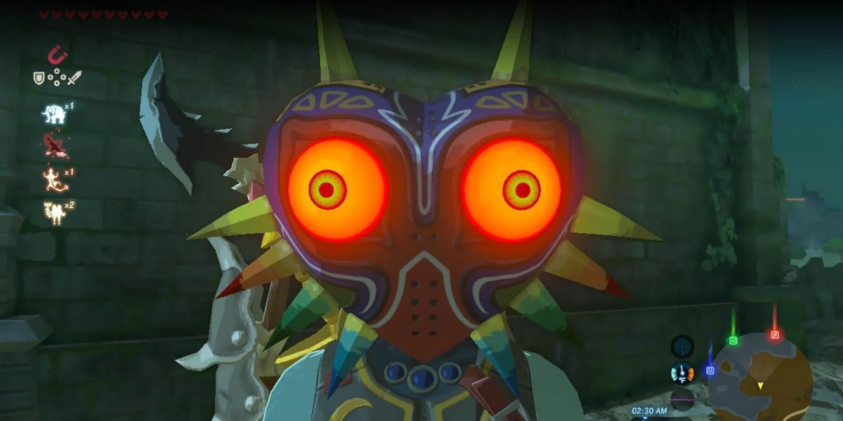 Link wearing Majora's Mask in Breath of the Wild