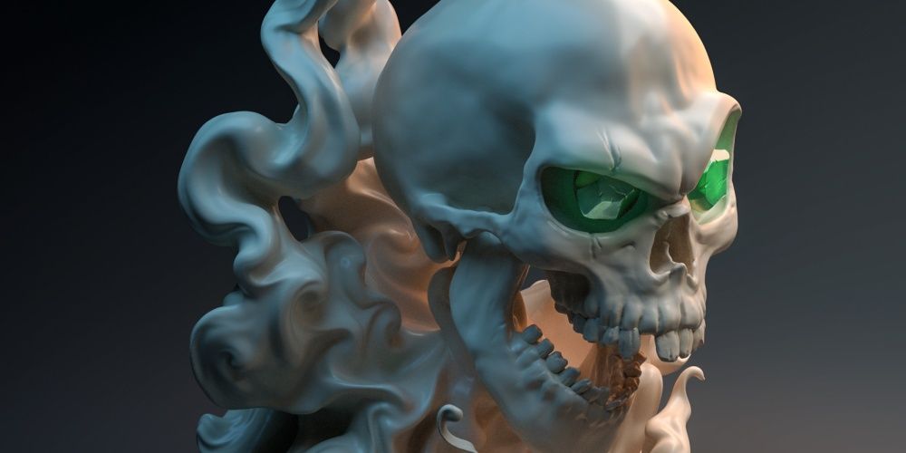 Dungeons & Dragons demilich, a skull with green gem eyes