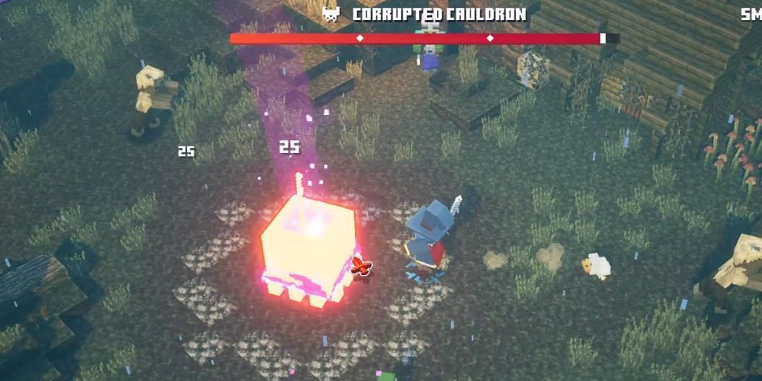 minecraft dungeons corrupted cauldron boss fight with zombies