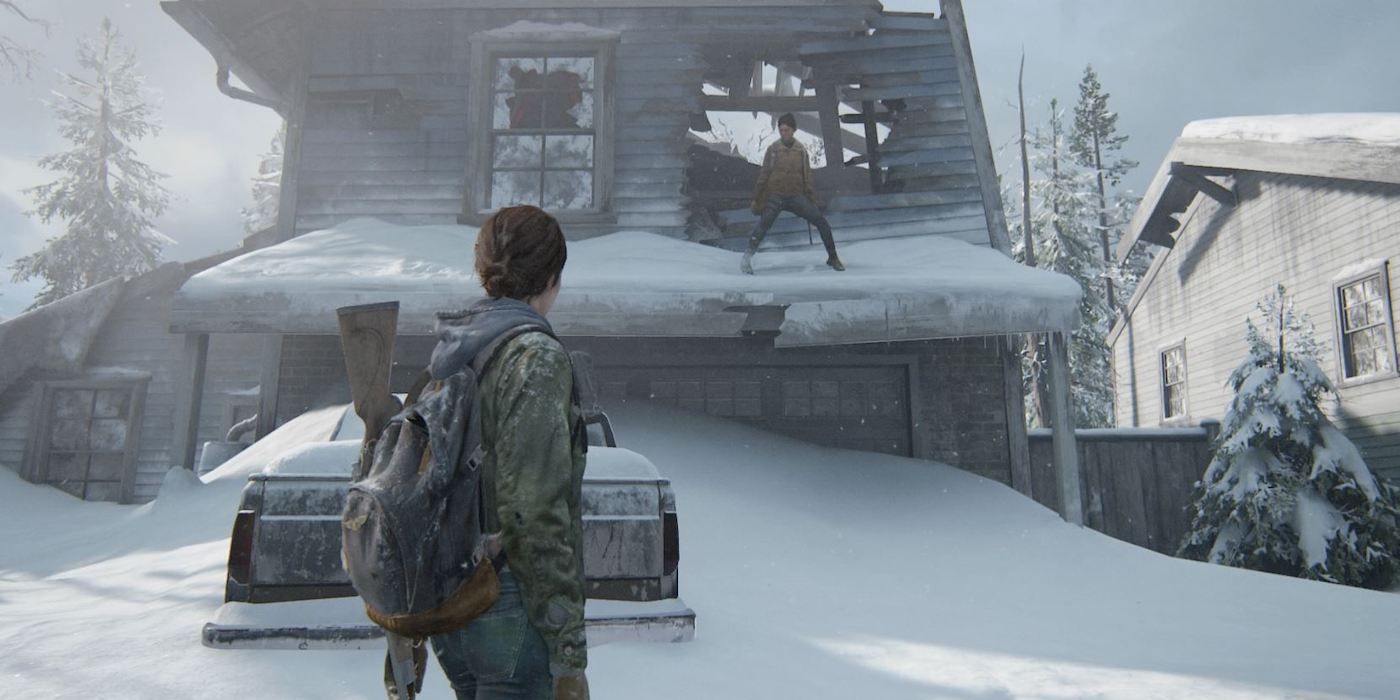 Last of us 2 dina at a high height.
