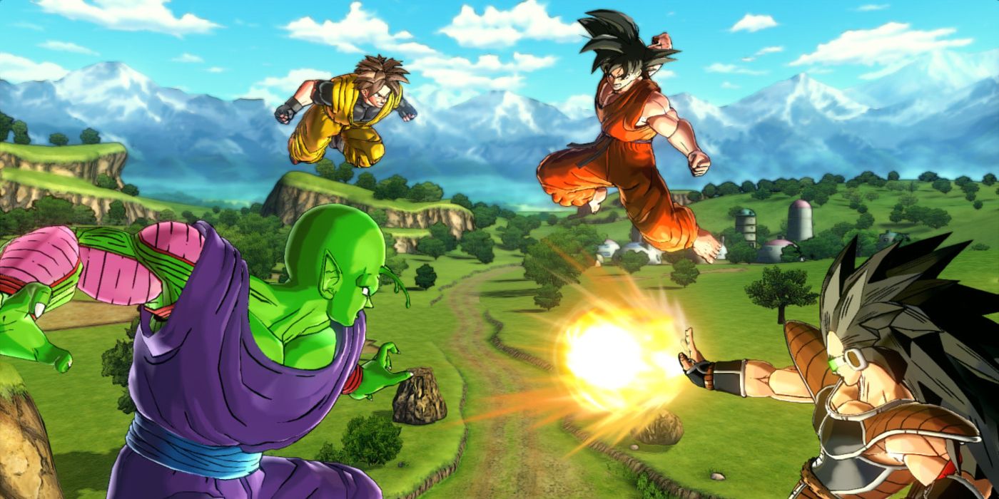 Goku, Piccolo, and the custom character fighting Raditz