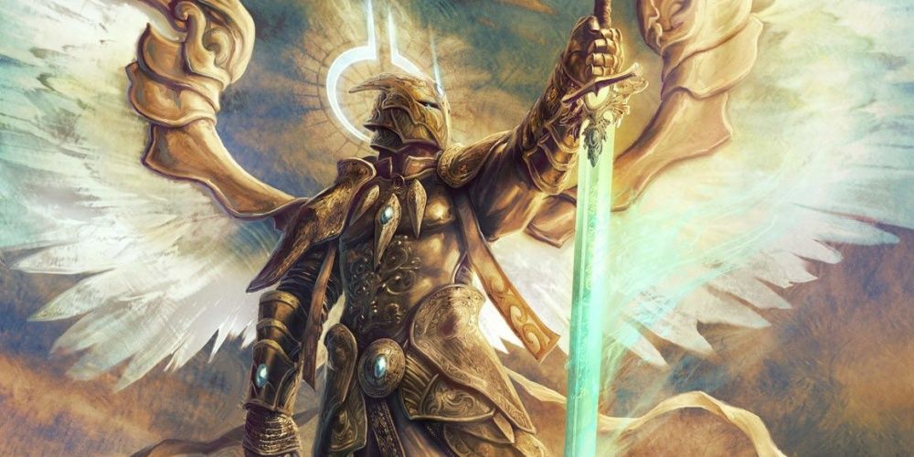 Fantasy character with wings holding a sword