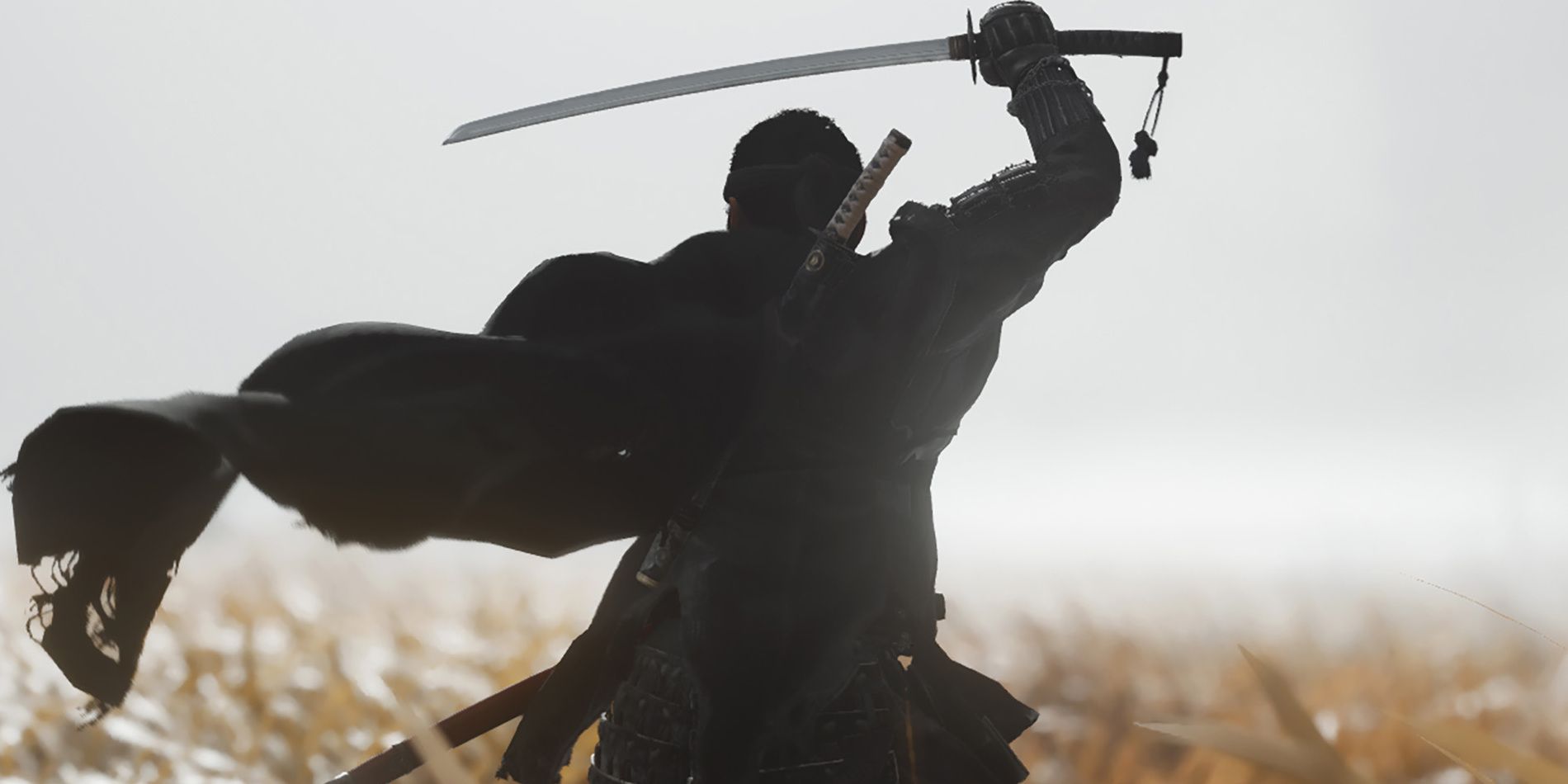 Jin in combat stance with cape blowing in wind