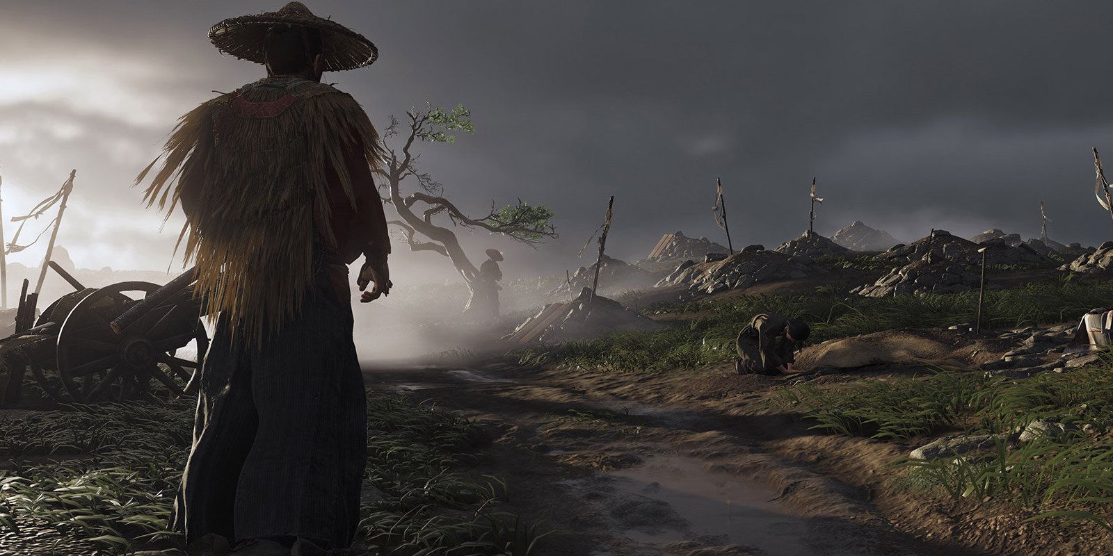 Jin standing in ruins of a battlefield