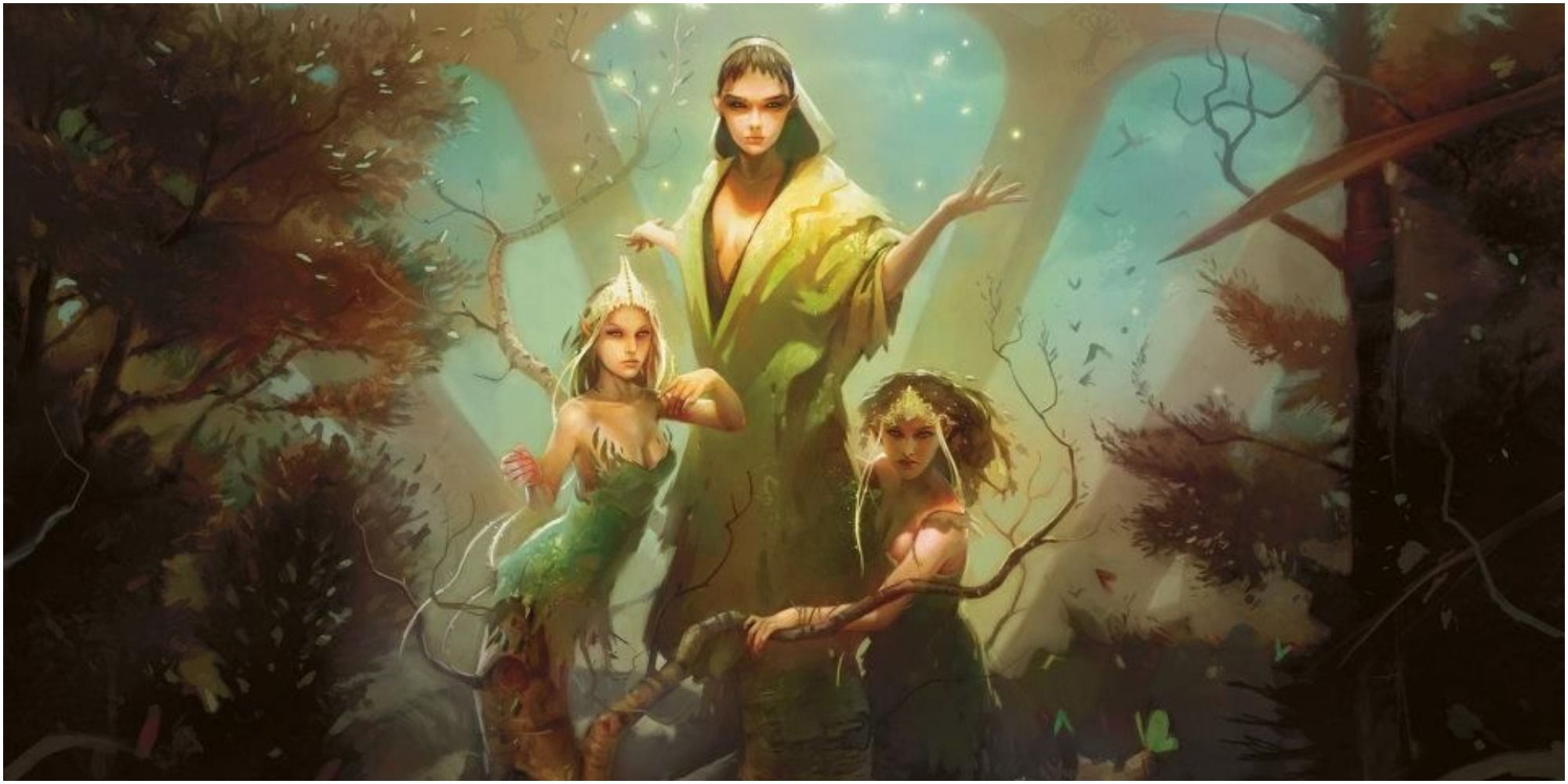 Trostani with other elves stood in a forest