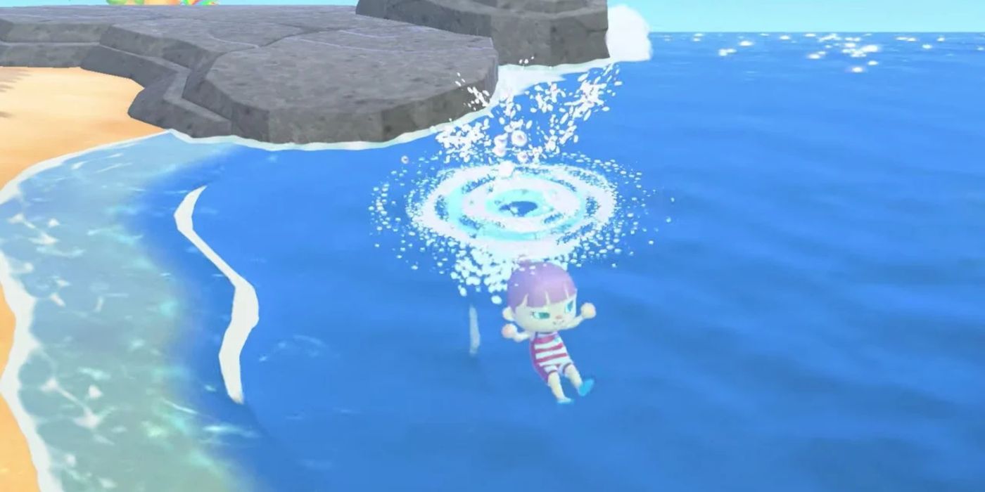 Player underwater in Animal Crossing New Horizons