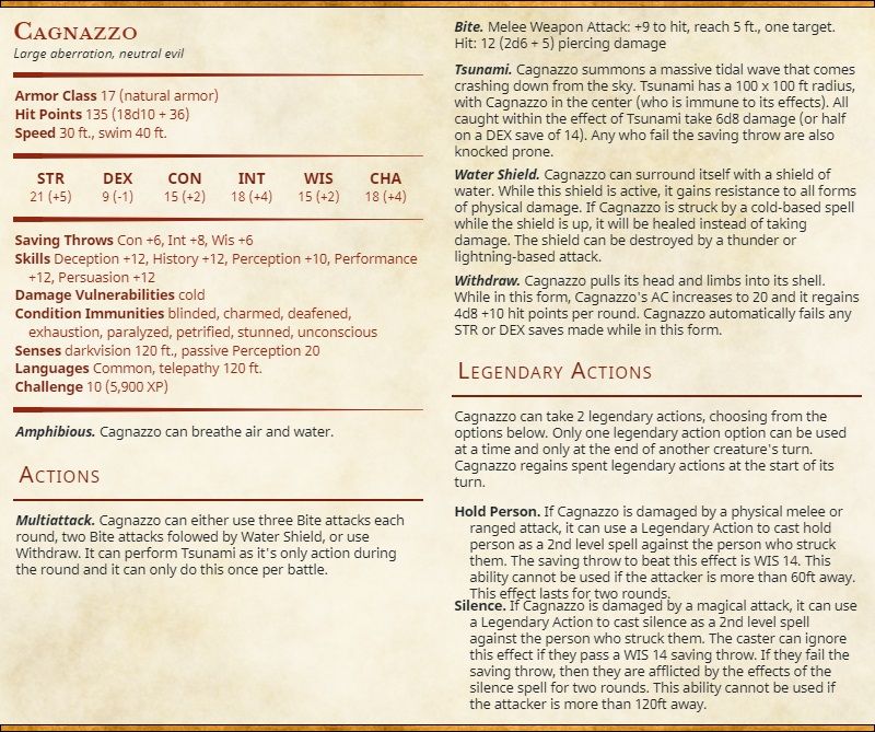 Cagnazzo the Drowned King Dungeons &amp; Dragons Statblock