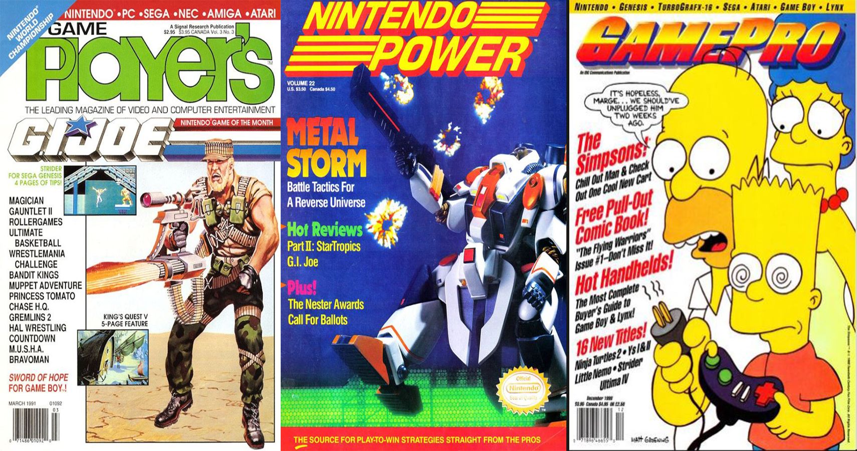 Nintendo Power, Game PLayer, and Game Pro magazine covers from 1991