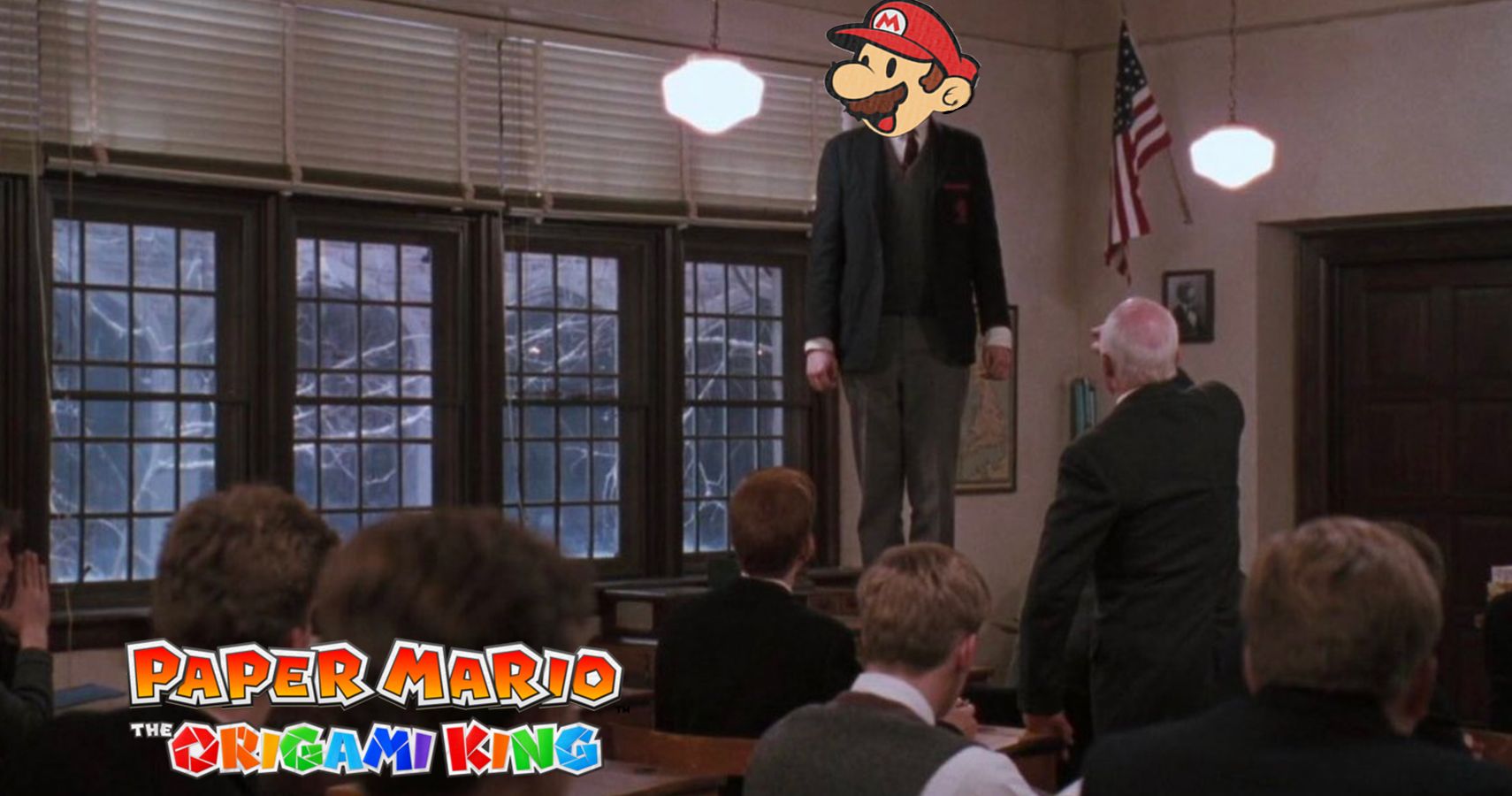 Paper Mario Origami King Dead Poet Society mash up of famous oh captain my captain scene