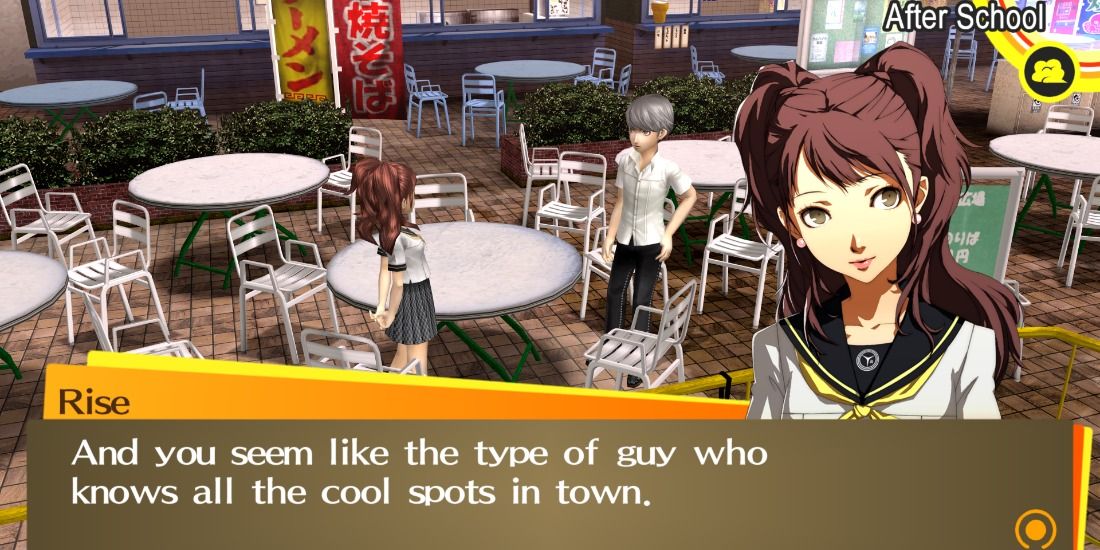 An introductory chat with Rise Kujikawa in Persona 4 Golden