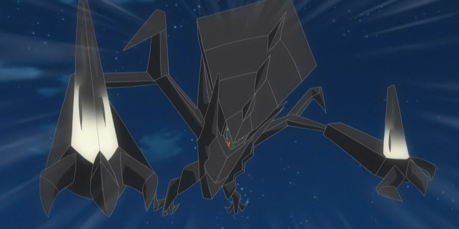 Necrozma in the Pokemon Sun & Moon anime flying towards an enemy