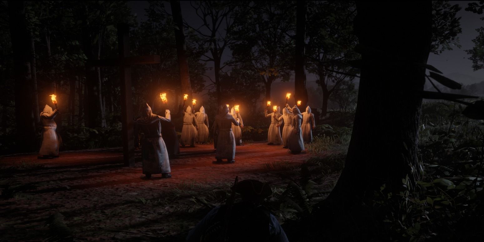 Red Dead Redemption 2 Cultists In Forest Torches