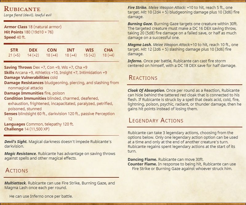 Rubicante Final Fantasy IV Dungeons &amp; Dragons Statblock