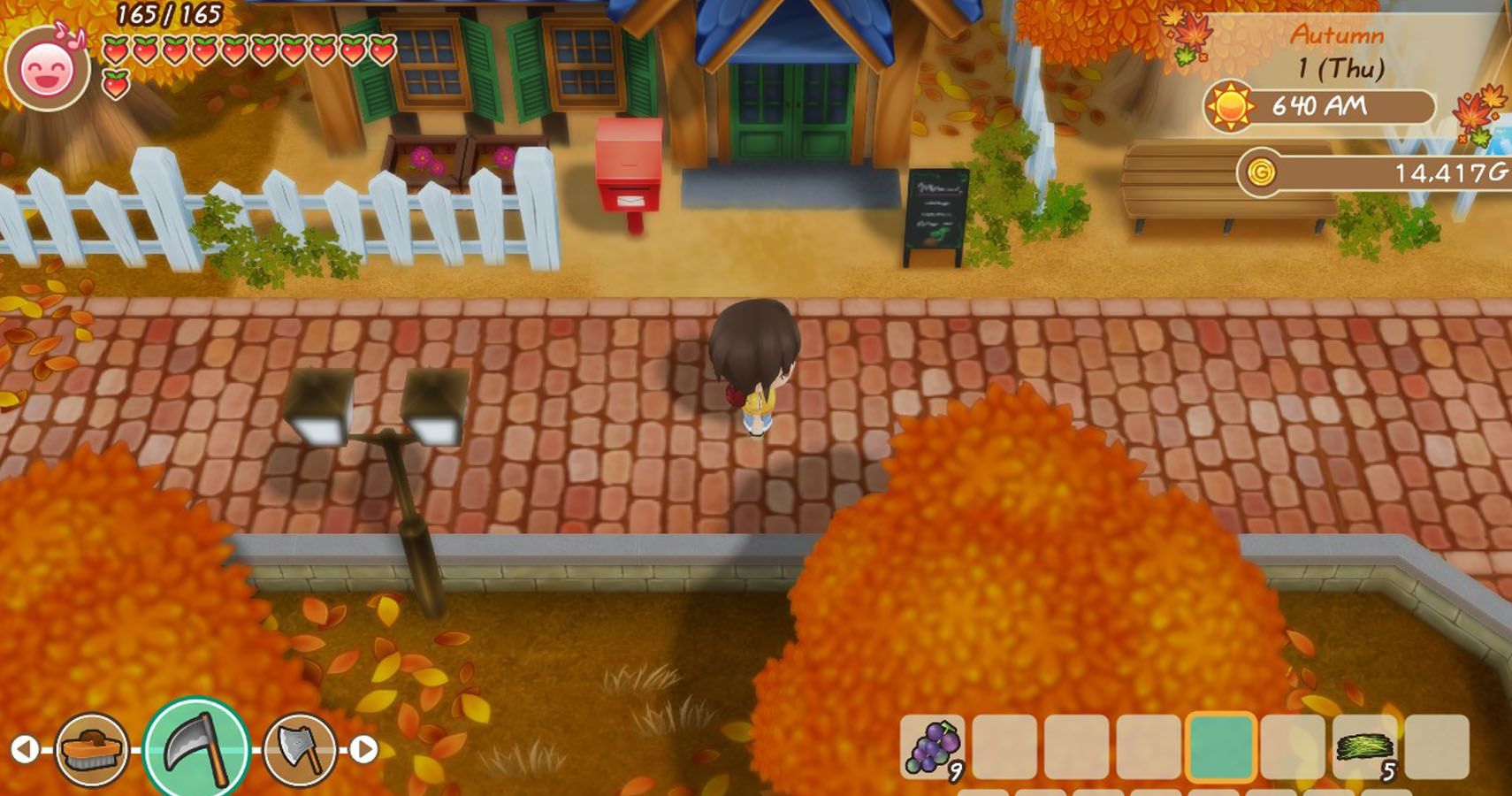 Naomi outside the general store during Autumn.