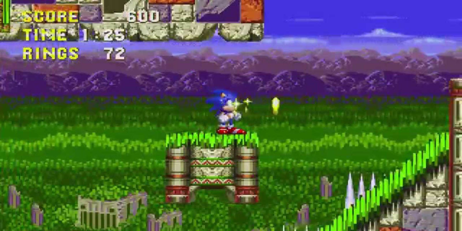 Sonic on a platform in marble garden