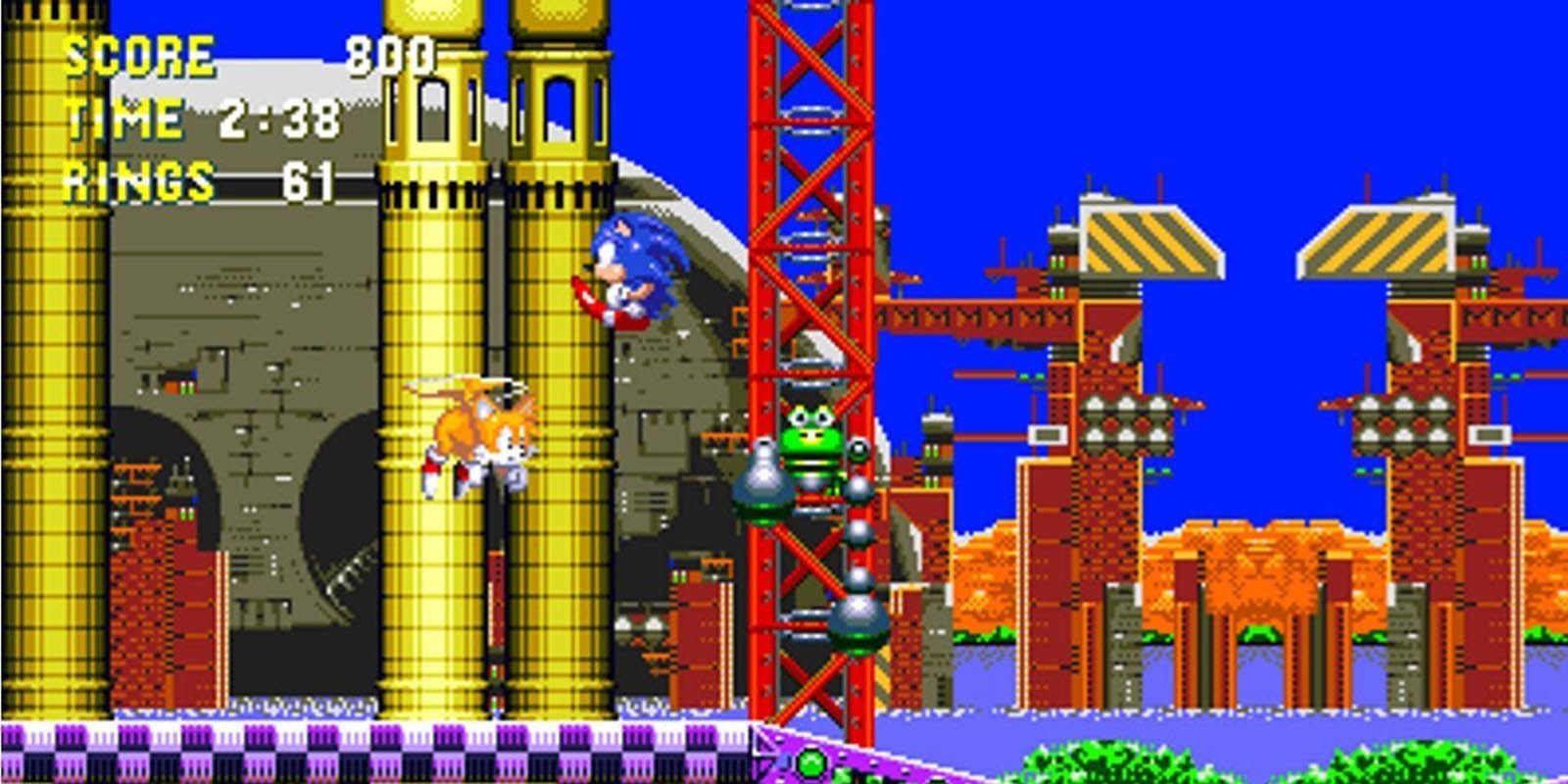 Tails returning to sonic in launch base.