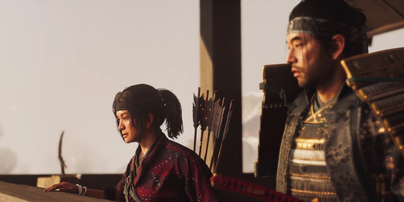 Yuna standing next to Jin Sakai in Ghost of Tsushima