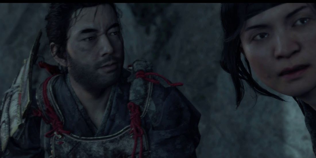 Jin Sakai looking at Yuna in Ghost of Tsushima