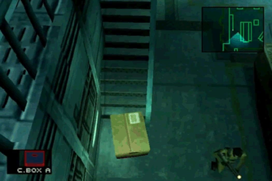 Solid Snake in one of his famous cardboard boxes in Metal Gear Solid