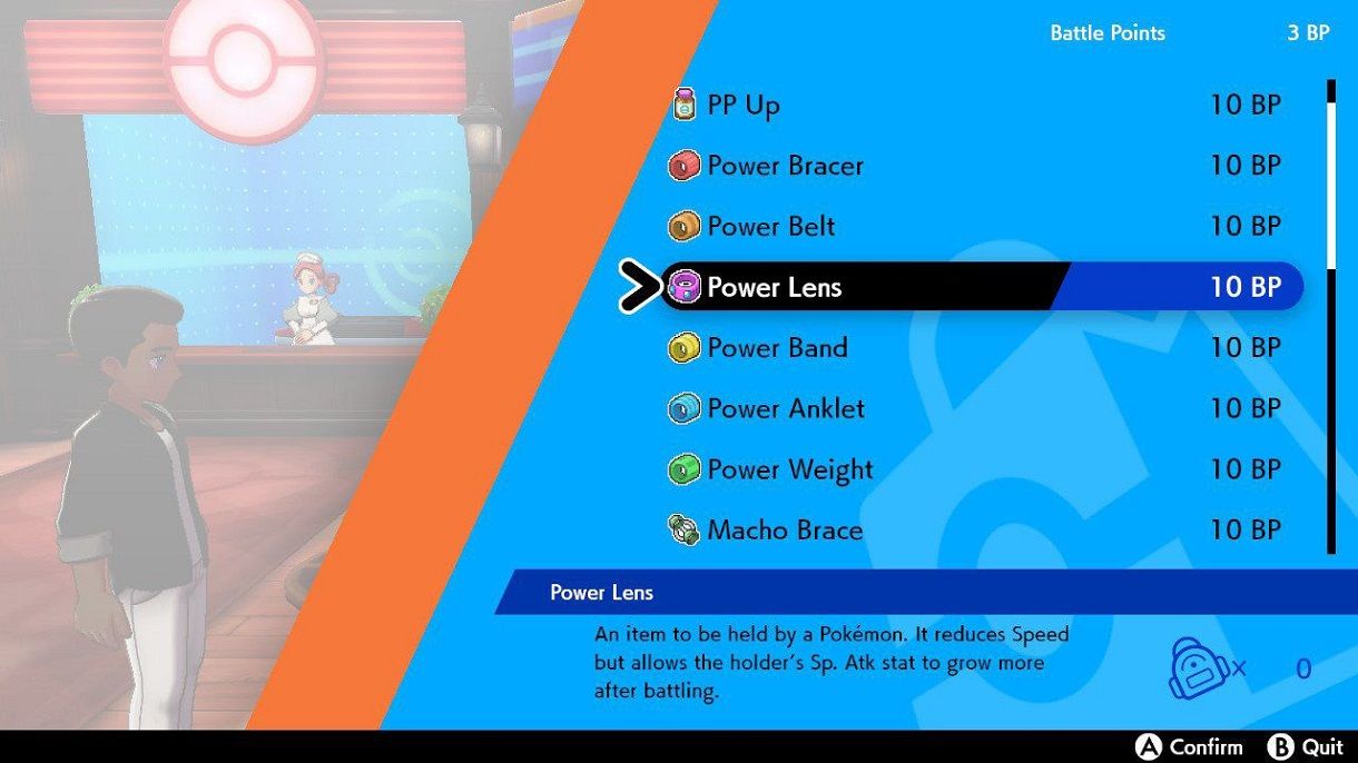 Pokémon Sword &amp; Shield's store for Power items and the Macho Brace