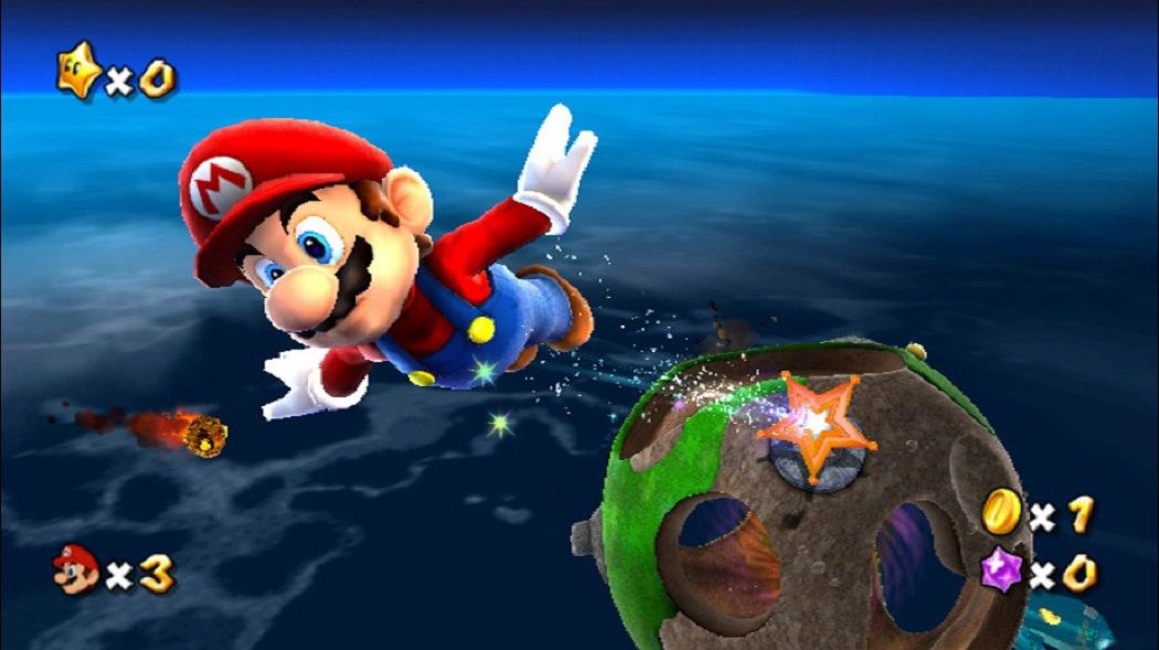 Mario using a Launch Star in Super Mario Galaxy