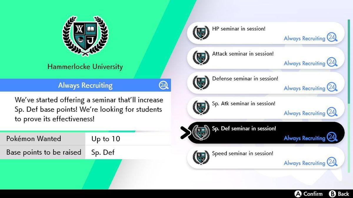 The Poké Jobs menu in Pokémon Sword & Shield
