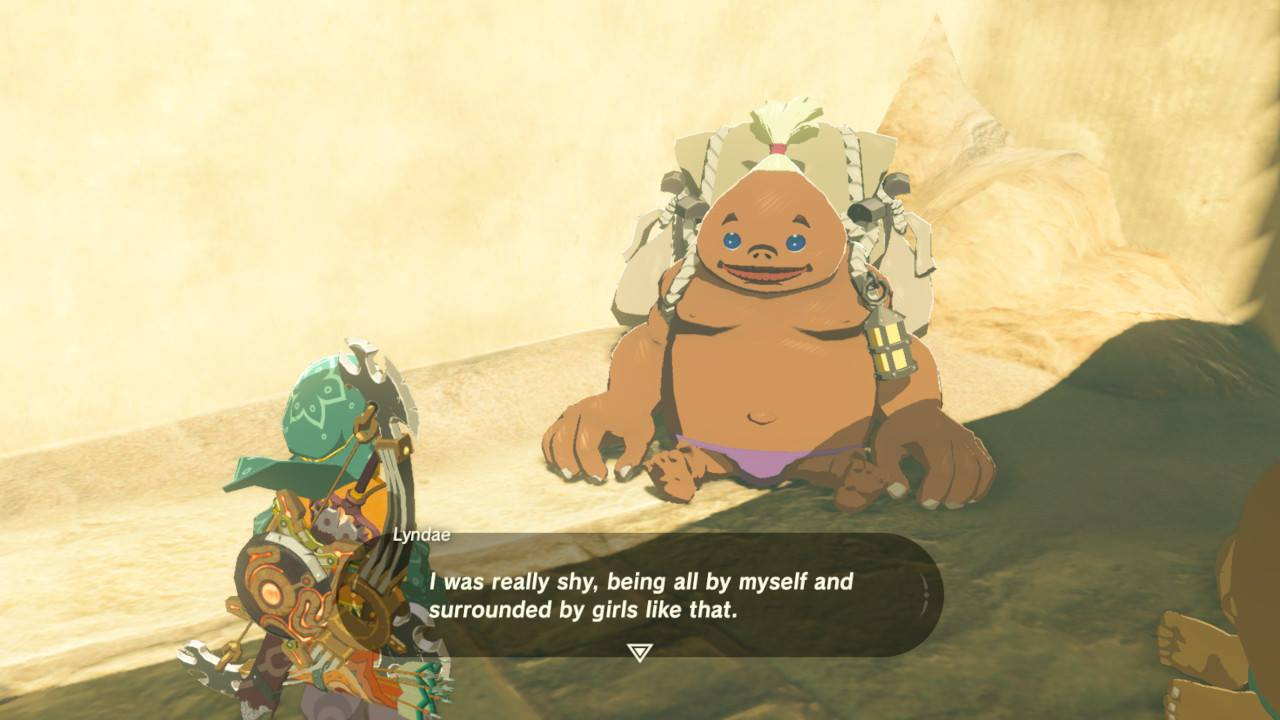 Lyndae, a female Goron, having a rest in Gerudo Town.
