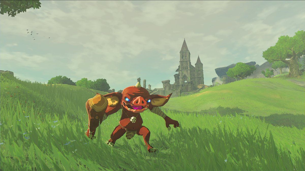 A Bokoblin in front of the ruins of the Temple of Time.