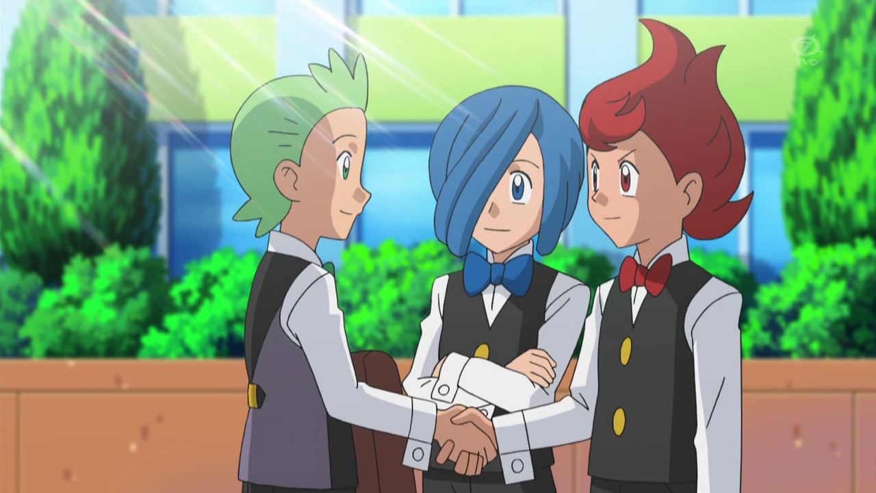 Striaton City's gym leaders, Cilan, Cress, and Chili, in the anime. 