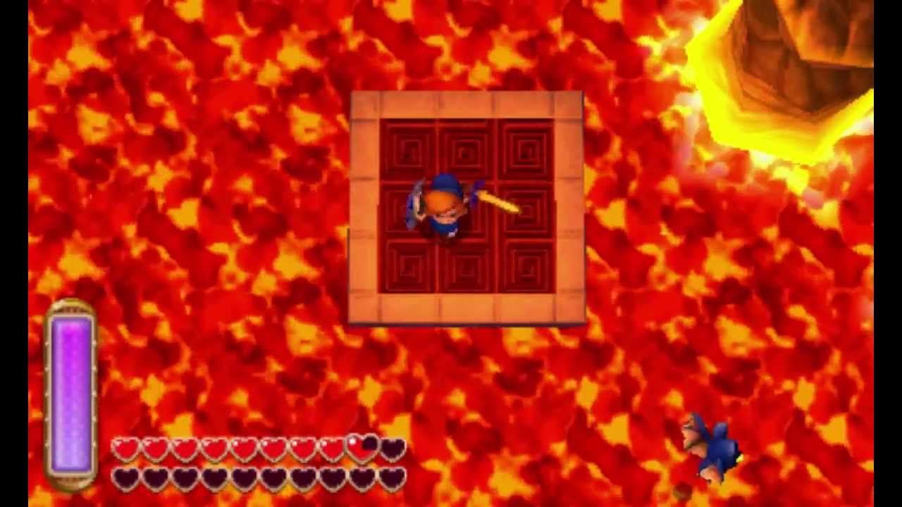 Link atop a moving platform in Death Mountain in A Link Between Worlds.