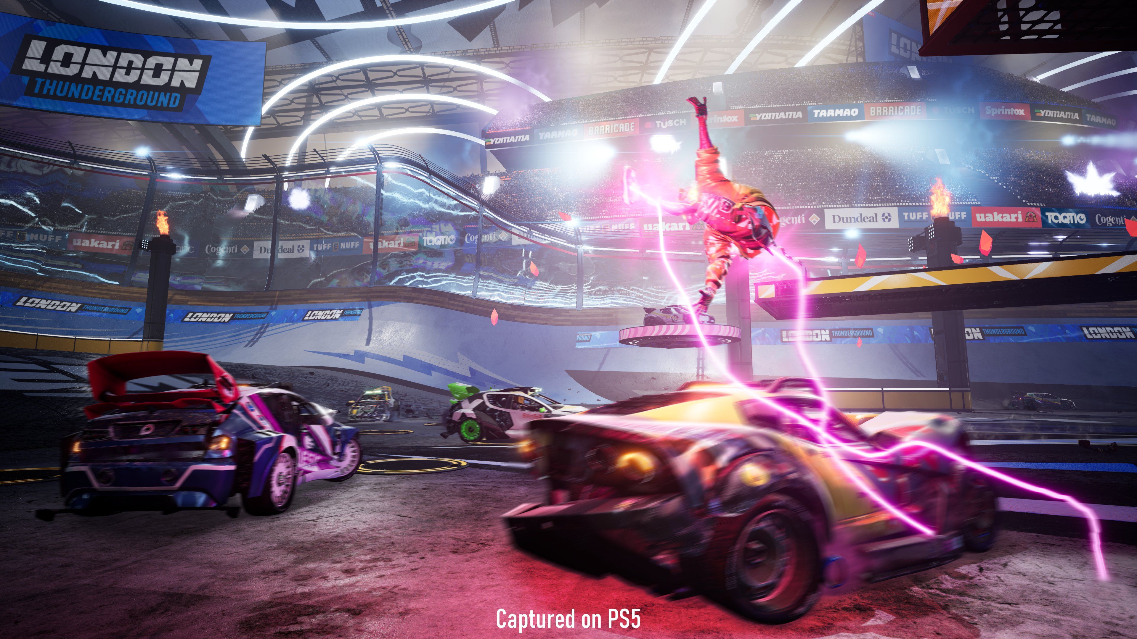 Character Jumping Through Cars and Arena - Destruction AllStars (PS5 Game)