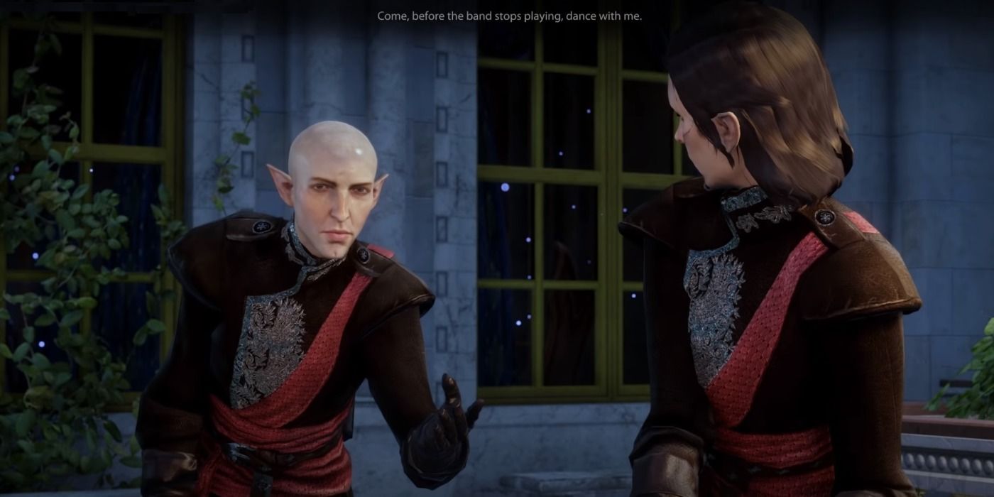 image of Solas asking Inquisitor Levallen to dance in Dragon Age: Inquisition