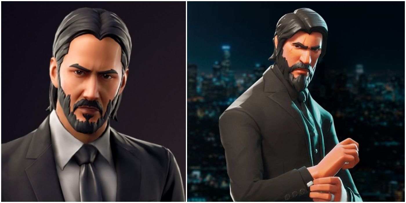 images of the original and new John Wick Fortnite skins